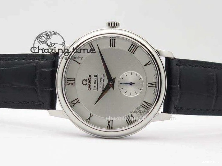 0205 Flexible De Ville MK 1:1 Best Edition SS White Dial On Black Leather Asian Seagull T1701 (Sec@6) 8244